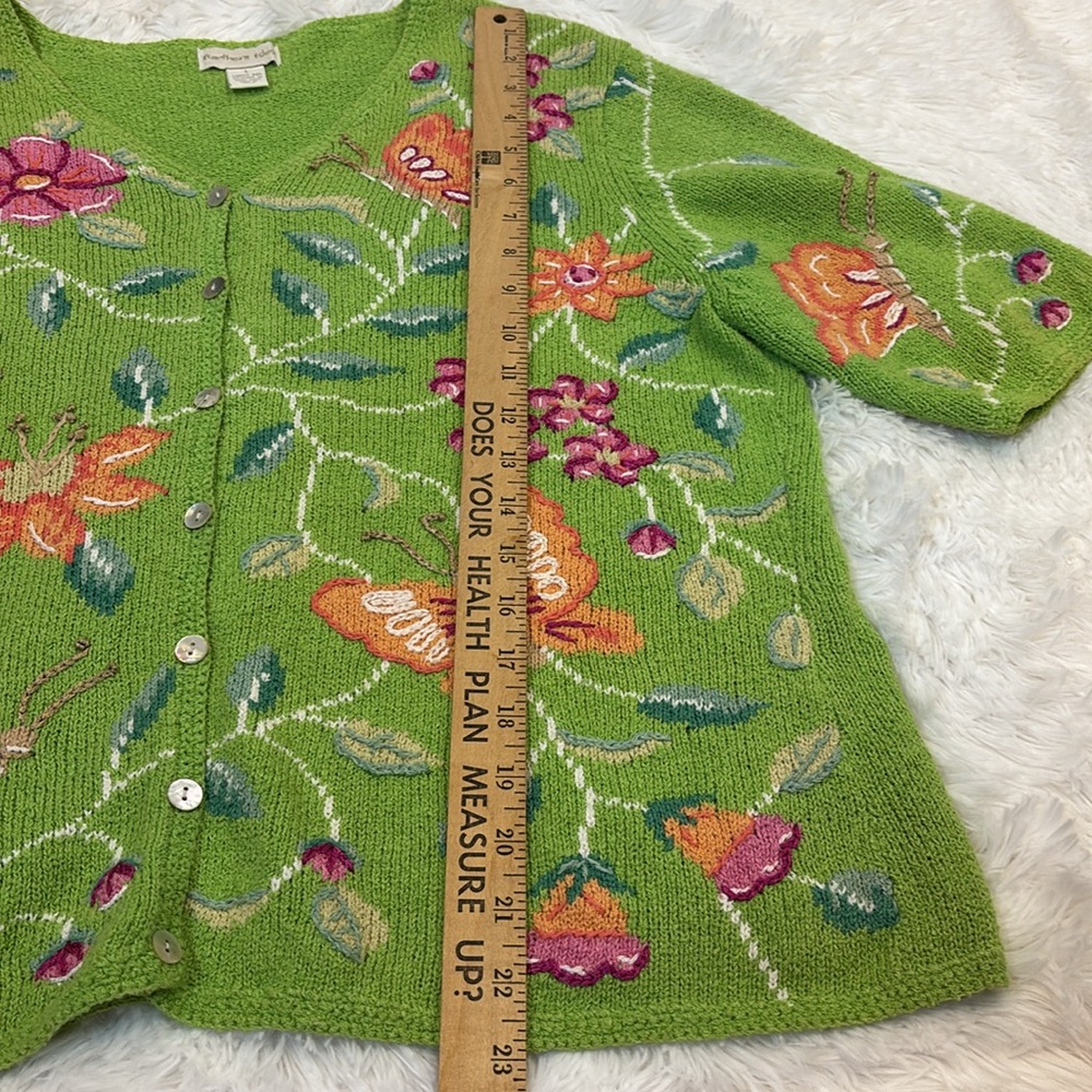 Vintage Northern Isles Sweater Short Sleeved Butterfly and Floral Size Large - Picture 9 of 13